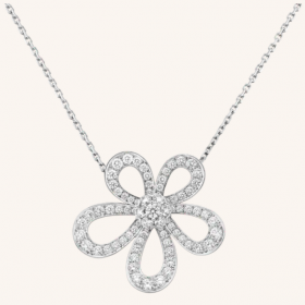 2023 Van Cleef Arpels 18k Platinum Diamond Flowerlace Necklaces VCARP05200